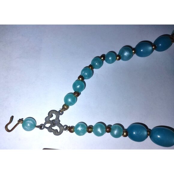 Vintage Necklace Double Strand Blue Turquoise Plastic Beads 14" multi chunky - Picture 8 of 9